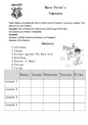 English Worksheet: Harry Potters timetable