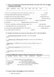 English Worksheet: general revision test 2: will or going to, wish clauses, simple past or past perfect
