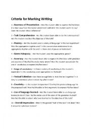 English Worksheet: Criteria for making a Writing