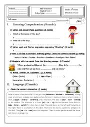 English Worksheet: 7th form - Module 3: House, birthday party, food, fruit, vegetables...