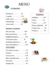 English Worksheet: MENU