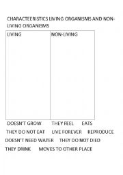 English Worksheet: living and nonliving characteristics