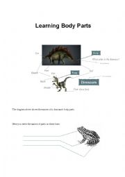 English Worksheet: Dino Body Parts, Identifying parts of the body