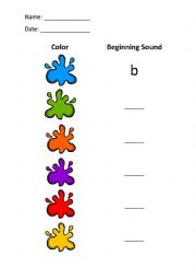 English Worksheet: Colors Beginning Sounds