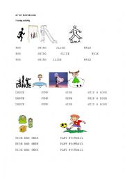 English Worksheet: tracing of at the playground unit