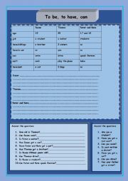 English Worksheet: be, have, can