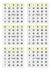 Numbers bingo cards - ESL worksheet by satodude