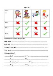 English Worksheet: can, cannot