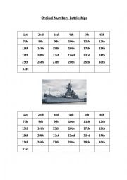 English Worksheet: Ordinal Numbers Battleships