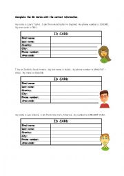 English Worksheet: Personal Information - ID Cards