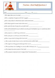 English Worksheet: Tourism - Hotel Staff Questions 1