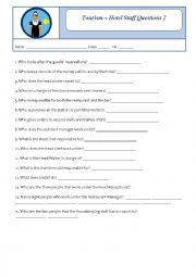 English Worksheet: Tourism - Hotel Staff Questions 2