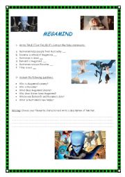 Megamind movie worksheet