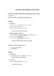 English Worksheet: recommend, suggest and advise