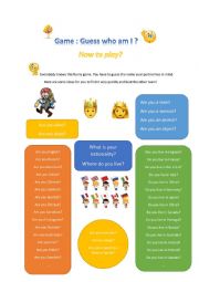 English Worksheet: Game guess who am I How to play tips