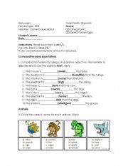 English Worksheet: animals and comparatives test