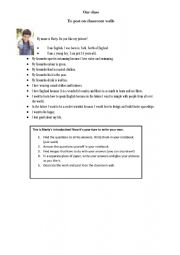 English Worksheet: Building a classroom wall 0(getting to know one another)