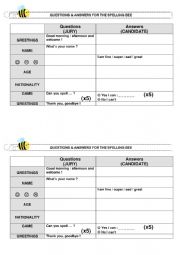 English Worksheet: Spelling Bee - Questions and answers for jury and candidate