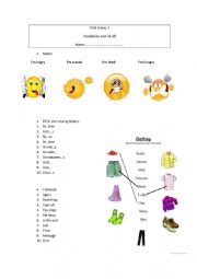 English Worksheet: general vocabulary 3 easy emotions, family members and clothing