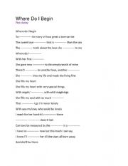 English Worksheet: Song worksheet, Where do I begin, 