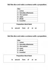 Preposition Dice Game
