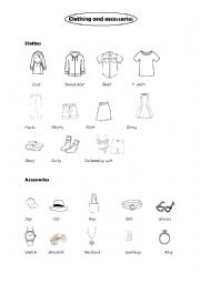 English Worksheet: Vocabulary sheet: clothing and accessories