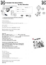 What makes you beautiful  (one direction) song worksheet
