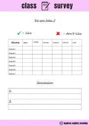 English Worksheet: Class Survey