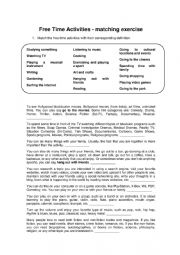 English Worksheet: Free Time Activities - matching exercise