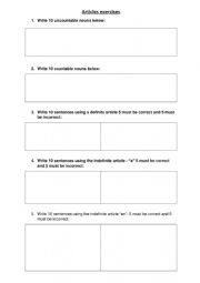 English Worksheet: Articles exercise