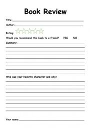 English Worksheet: Book review template