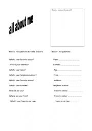 English Worksheet: my informatiom