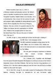 English Worksheet: Malalas Biography 