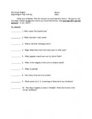 English Worksheet: Beginning of the Year Activity (9)