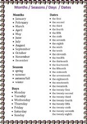 English Worksheet: Months / Seasons / Days / Dates