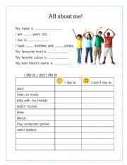 English Worksheet: all about me