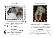 English Worksheet: Lost cat, missing dog