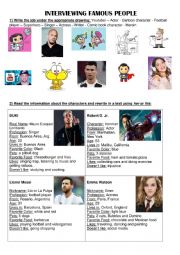 English Worksheet: Interviewing famous people