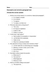 English Worksheet: Descriptive vs narrative paragraph