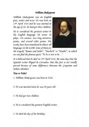 English Worksheet: William Shakespeare: Reading