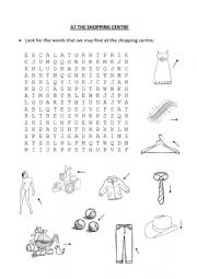 English Worksheet: Wordsearch AT THE SHOPPING CENTRE