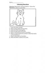 English Worksheet: cat read and comprehension