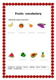 Fruits vocabulary.