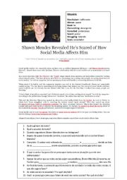 English Worksheet: News about Shawn Mendes