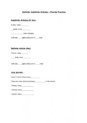 Definite and Indefinite articles worksheet