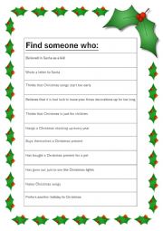 English Worksheet: Fin Someone Who Christmas Edition