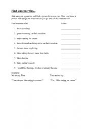 English Worksheet: Find someone who.. Gerund