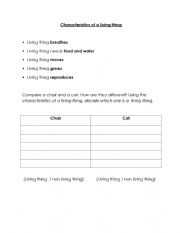 English Worksheet: Characteristic of a living thing