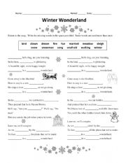 Winter Wonderland CLOZE activity with Crossword