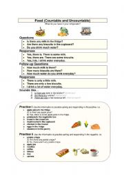 English Worksheet: Food countable and uncountable nouns